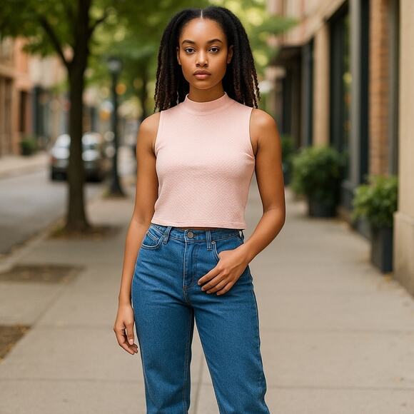 Divided H&M Pastel Pink Heart Embroidered Sleeveless Mock Neck Small Crop Top - Picture 10 of 10